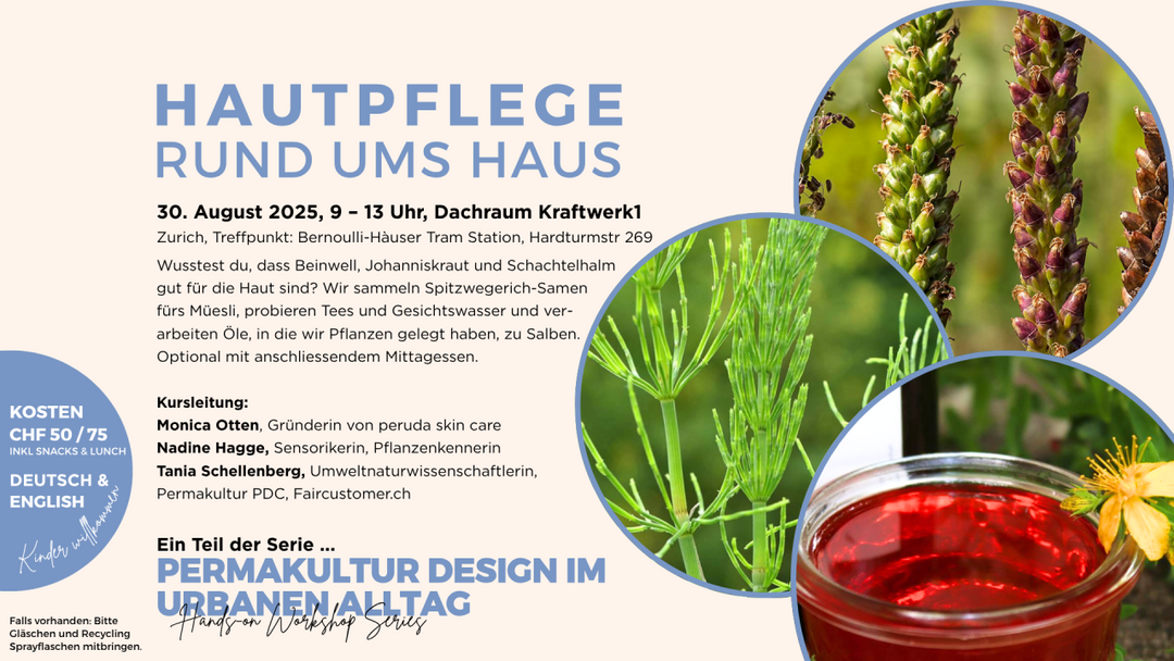 Promotional flyer for a gardening event with plant images and text about skincare around the house.