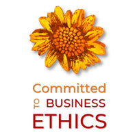 Sunhearts Switzerland Yellow flower Logo with 'Committed to Business Ethics' text on a white background