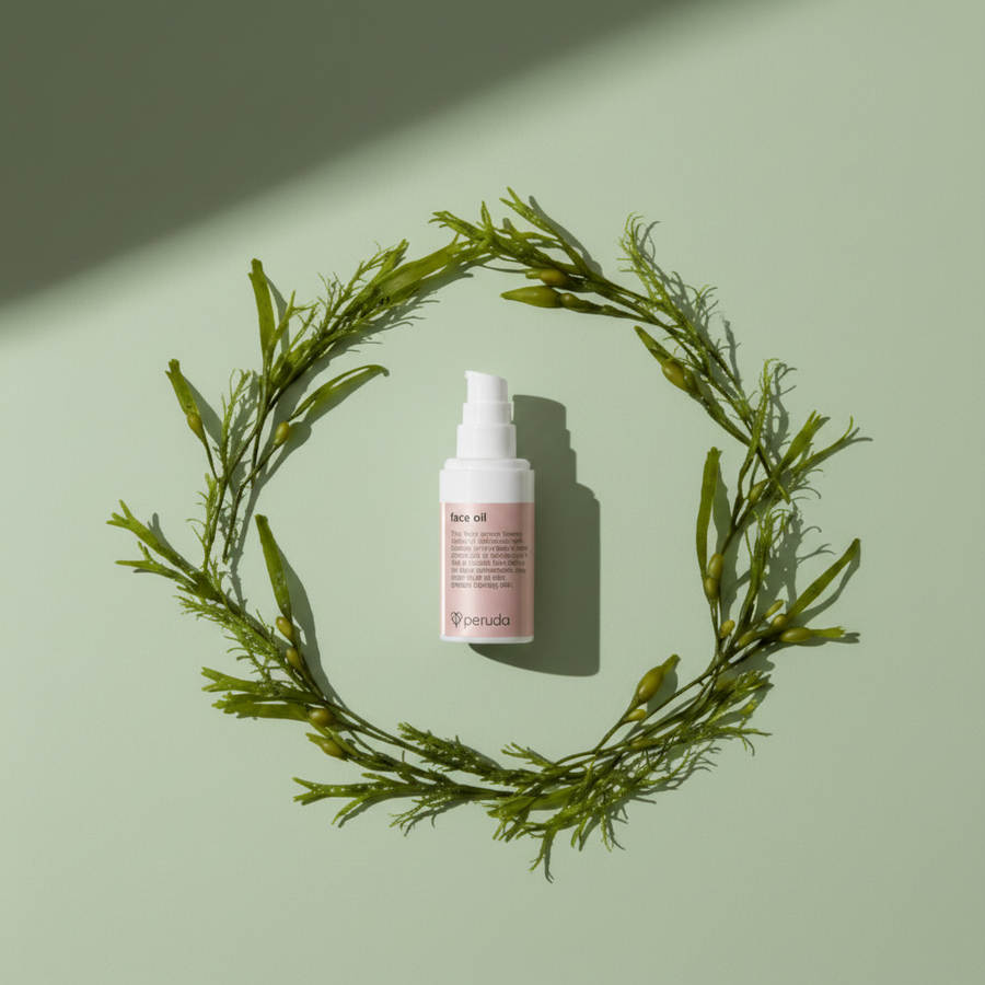 Face Oil — leaf wreath flatlay