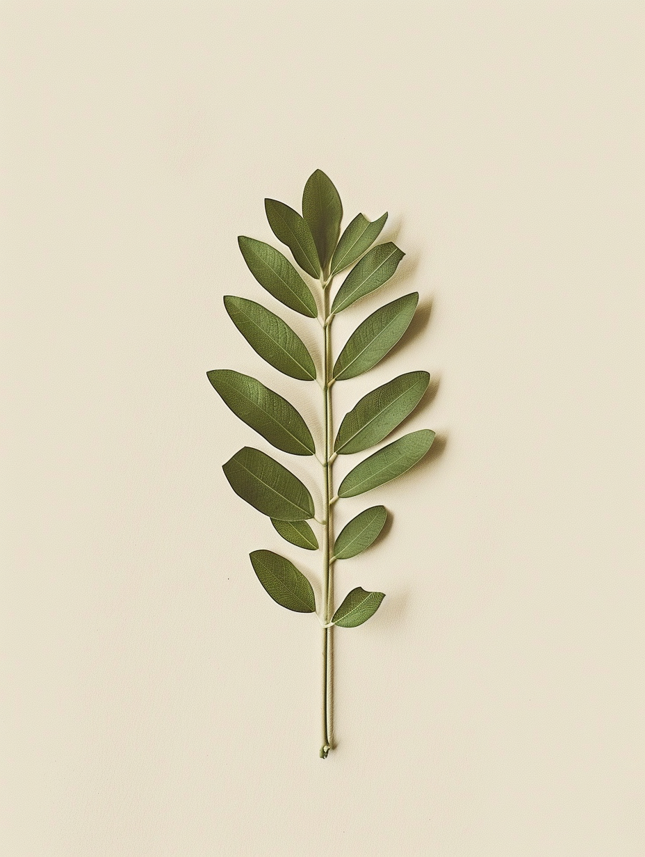 Green leaf branch on a beige background